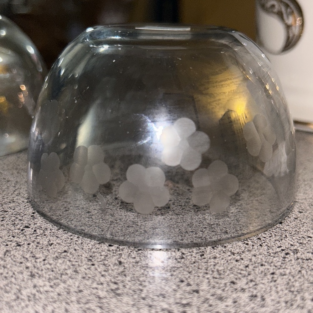 RARE! Partylite Thick Heavy Etched Floral Glass Votive Trinket Dishes set of 2 - Picture 6 of 6